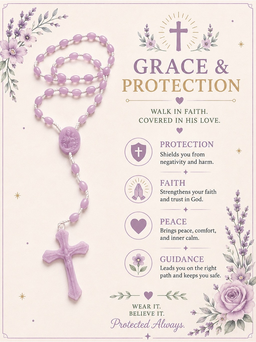 ✝️Lavender Rosary Necklace - Grace & Protection
